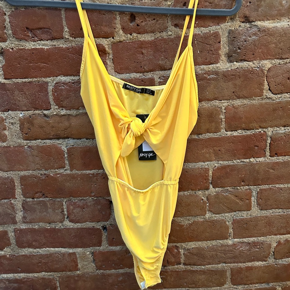 Nasty Gal Banana Yellow Tie Bodysuit